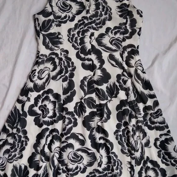 Ann Taylor Black White Floral Dress Midi Cottagecore Feminine Women's Large - Picture 9 of 12